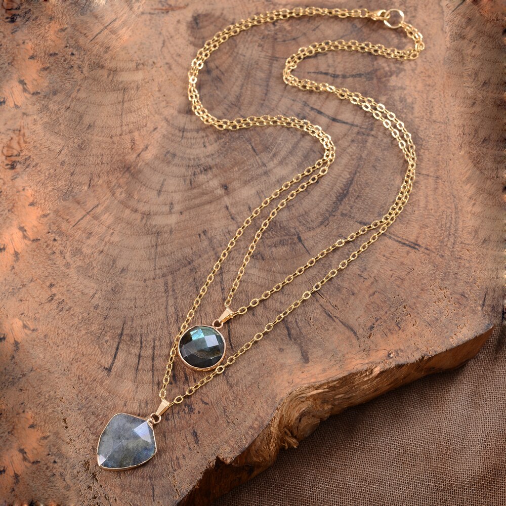 Double Pendant Labradorite Necklace