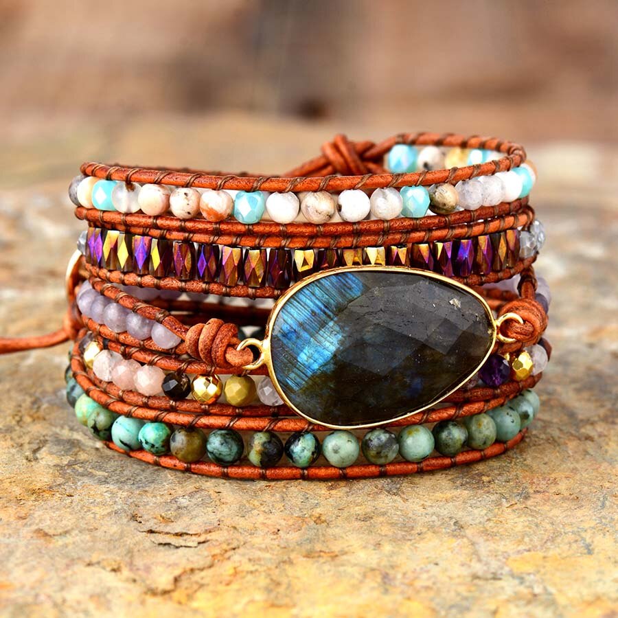 Handmade Labradorite & Agate Wrap Bracelet