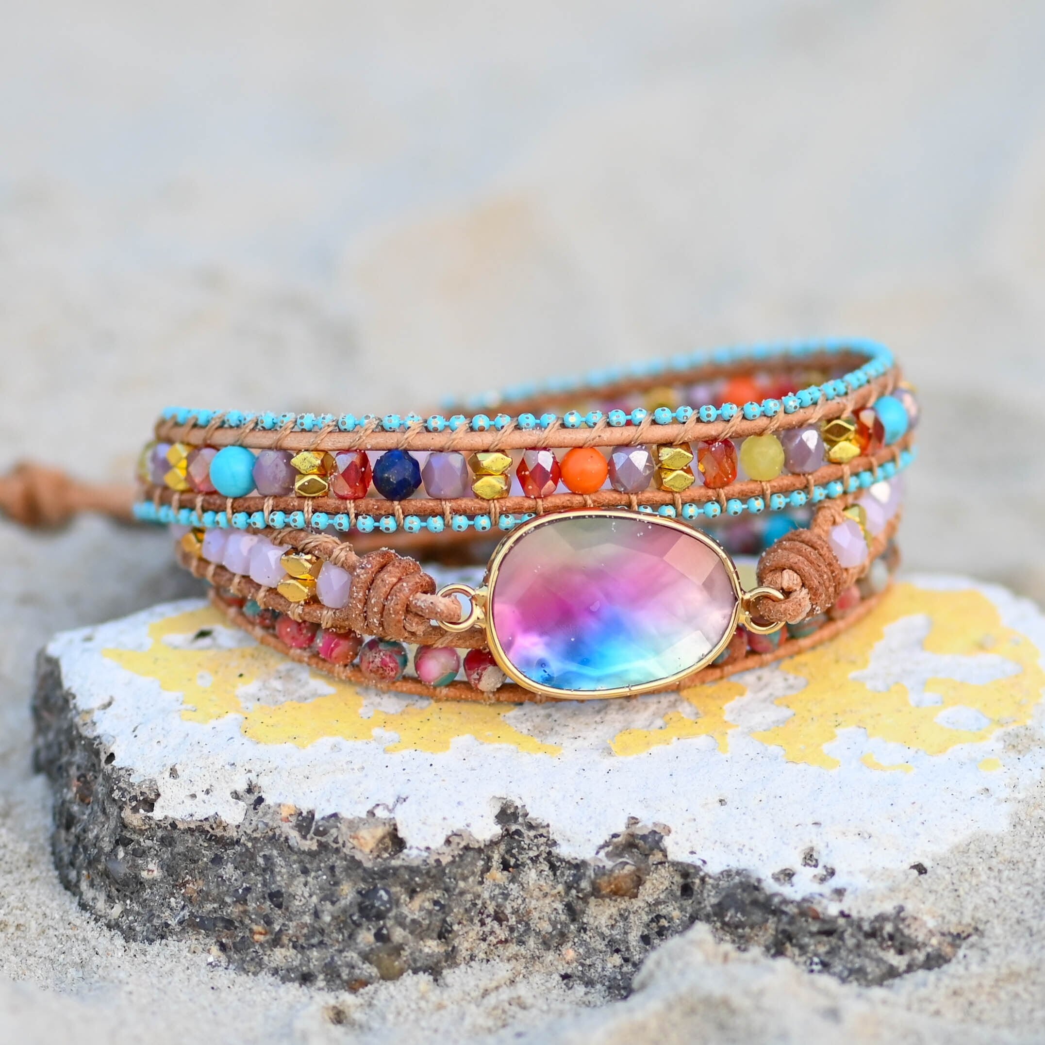 Colorful Agate & Lapis Lazuli Bracelet