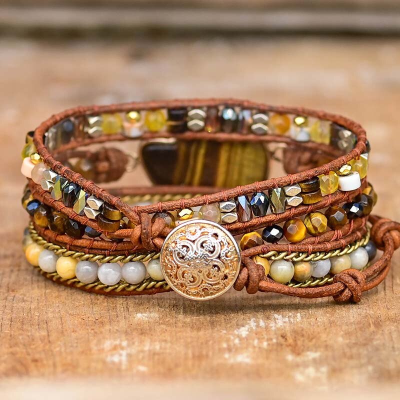 Tiger Eye Shell Wrap Bracelet