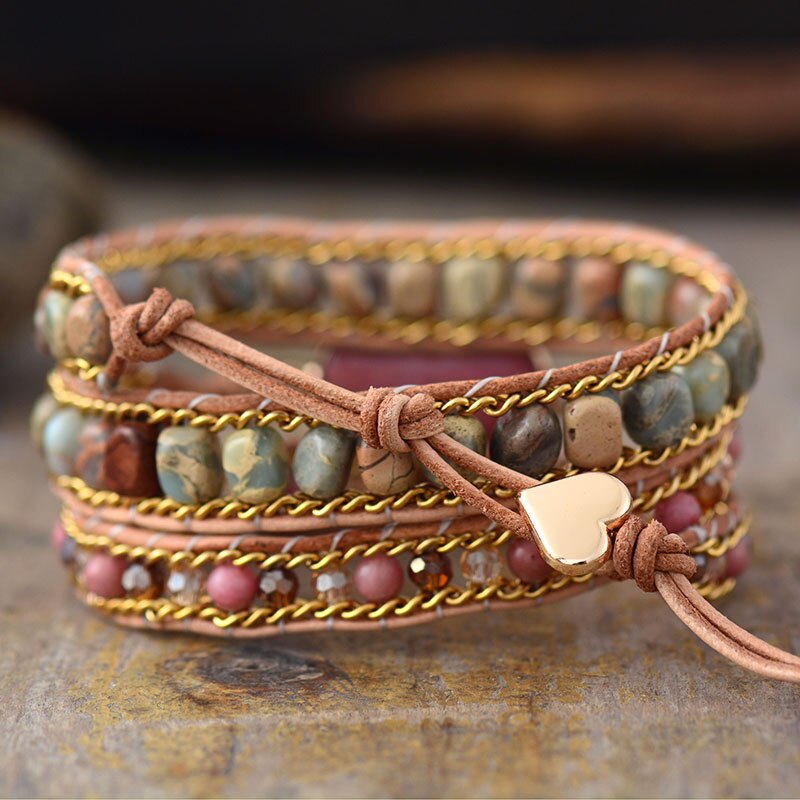 Natural Rhodonite Love Wrap Bracelet