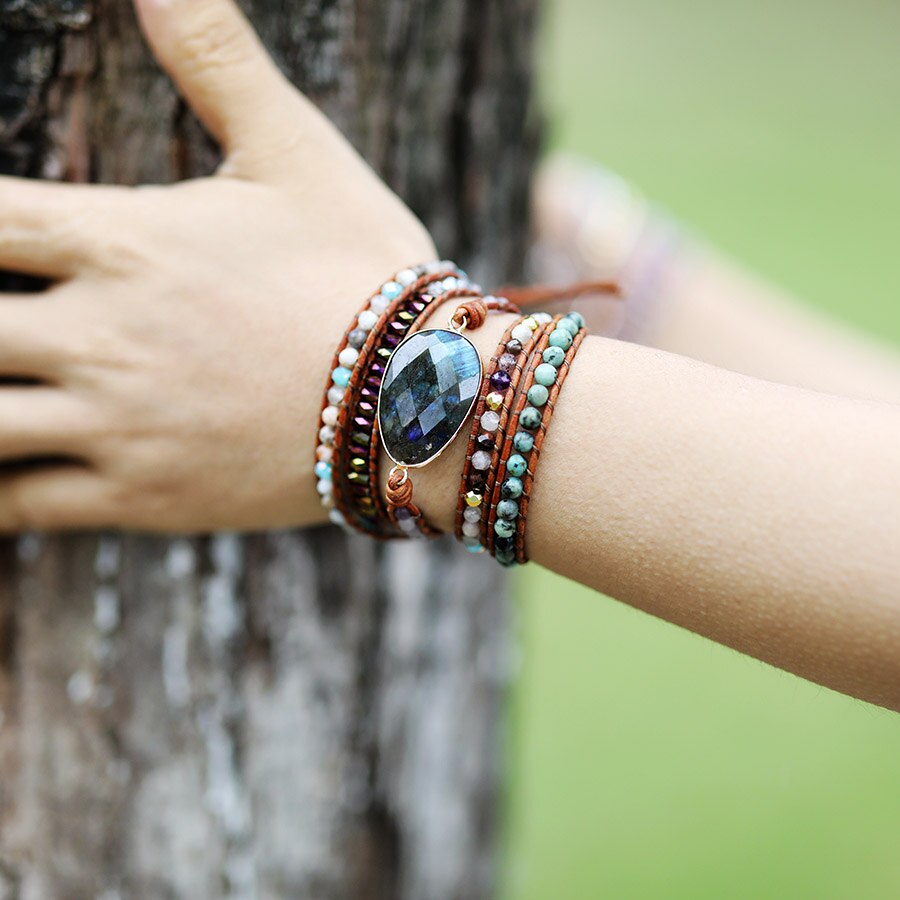 Handmade Labradorite & Agate Wrap Bracelet