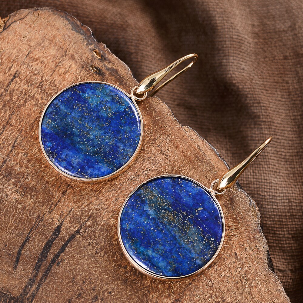 Round Lapis Lazuli Drop Earrings