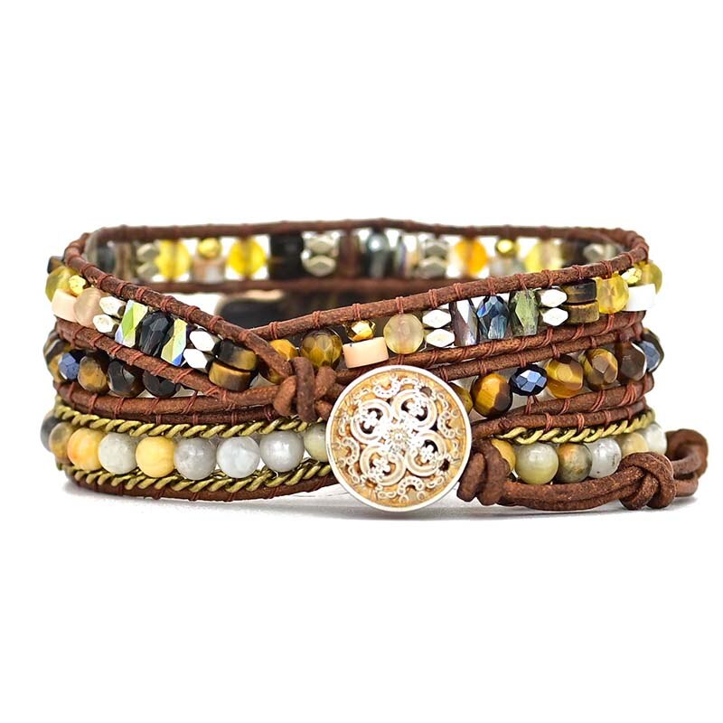 Tiger Eye Shell Wrap Bracelet
