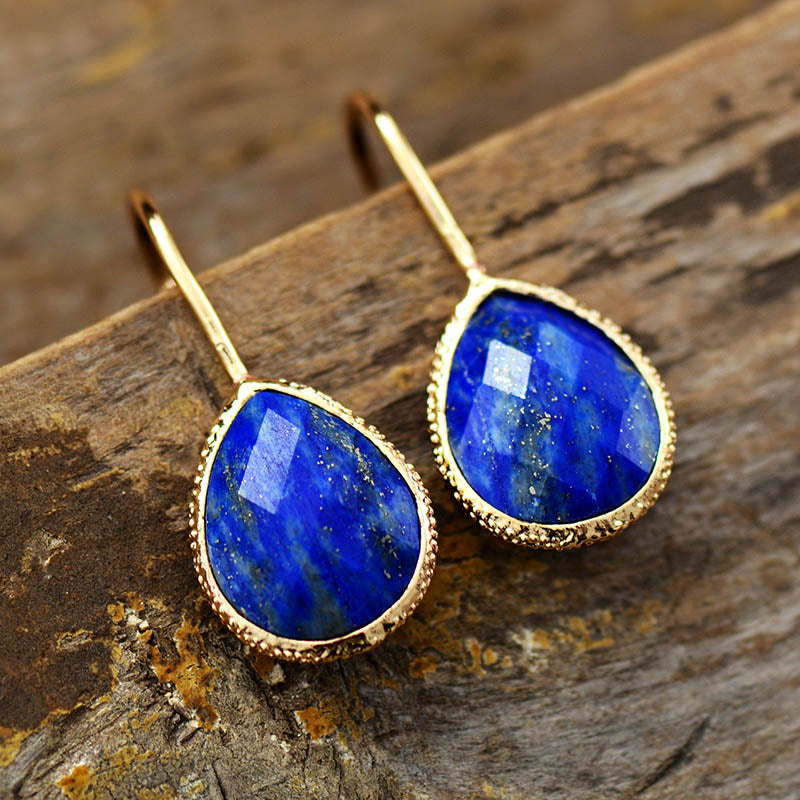 Natural Stone Drop Earrings for Women High 2024 End Gold Teardrop Dangle Earrings Amazonite, Lapis Lazuli, Rhodonite Handmade Jewelry