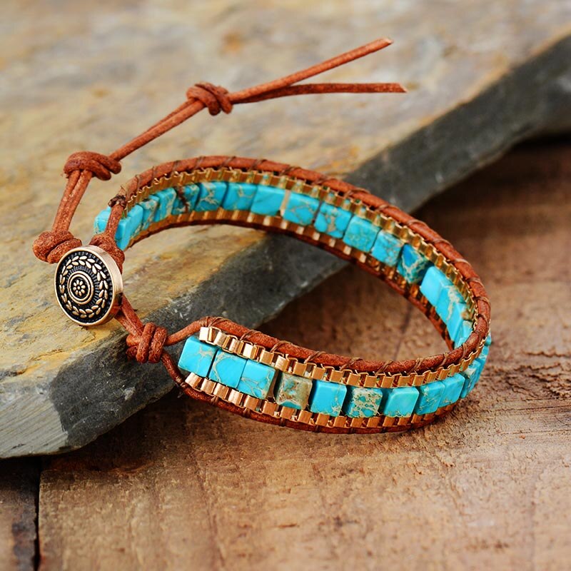 Turquoise Woven Gold Bracelet