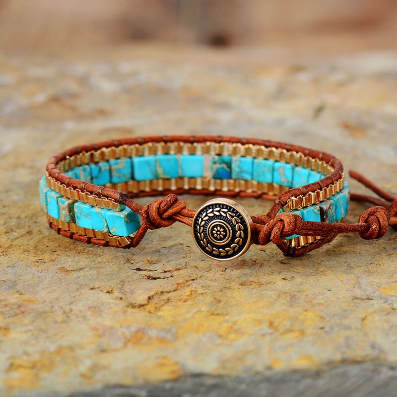 Turquoise Woven Gold Bracelet