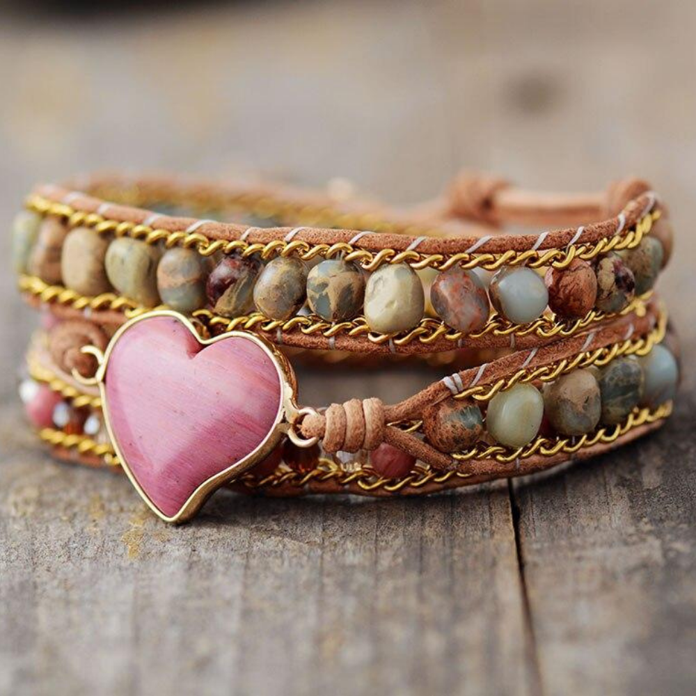 Natural Rhodonite Love Wrap Bracelet