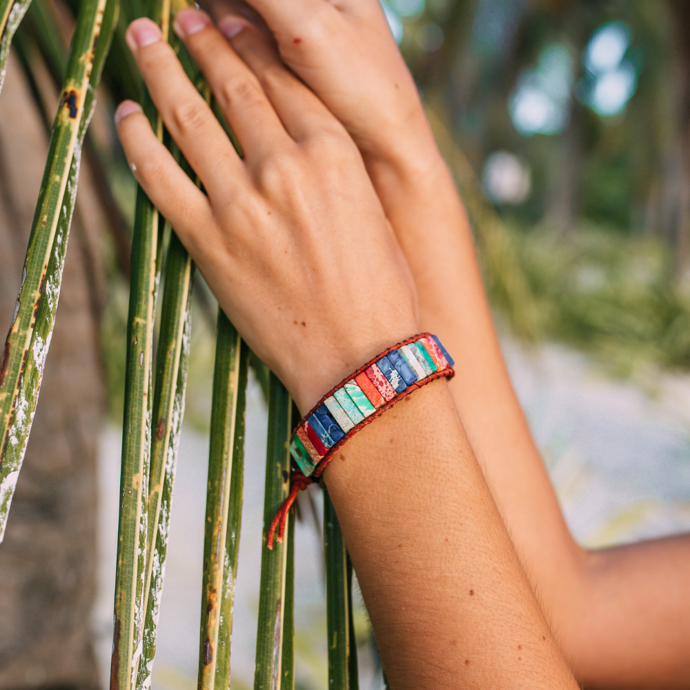 Rainbow Jasper Leather Wrap Bracelet