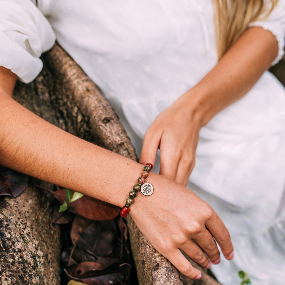 Unakite & Carnelian Mala Bracelet