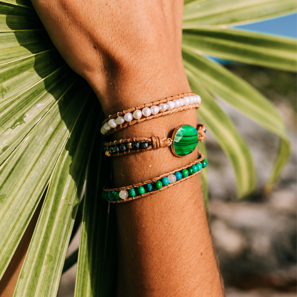 Malachite Chrysocolla & Pearl Bracelet