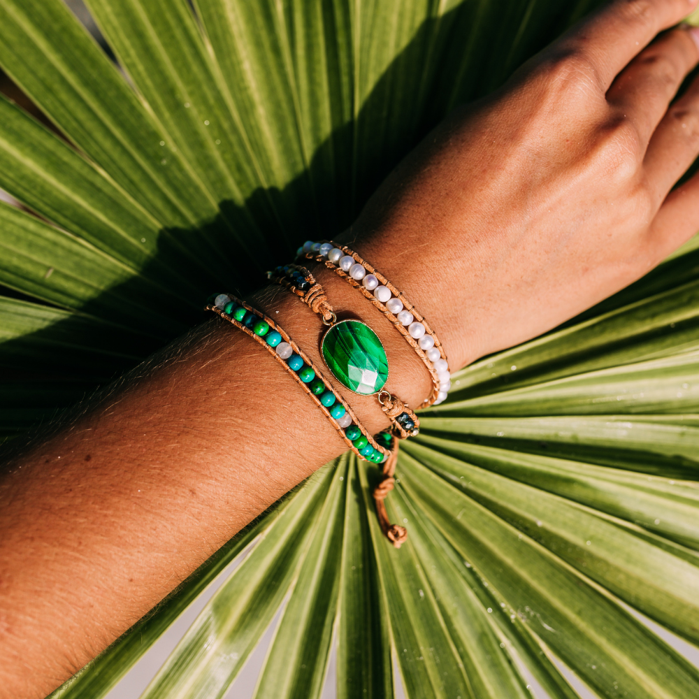 Malachite Chrysocolla & Pearl Bracelet