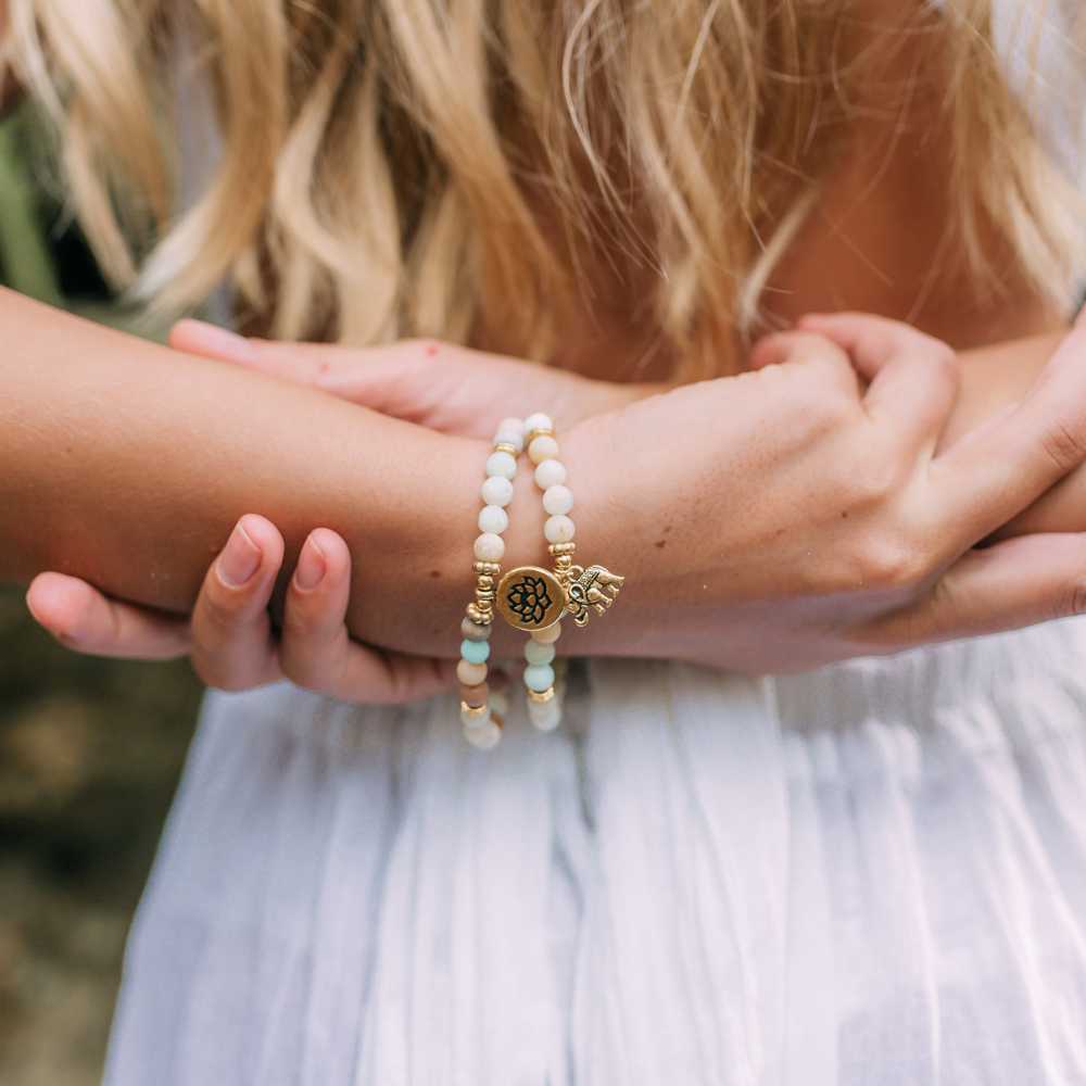 Amazonite Mala Bead Bracelet Set