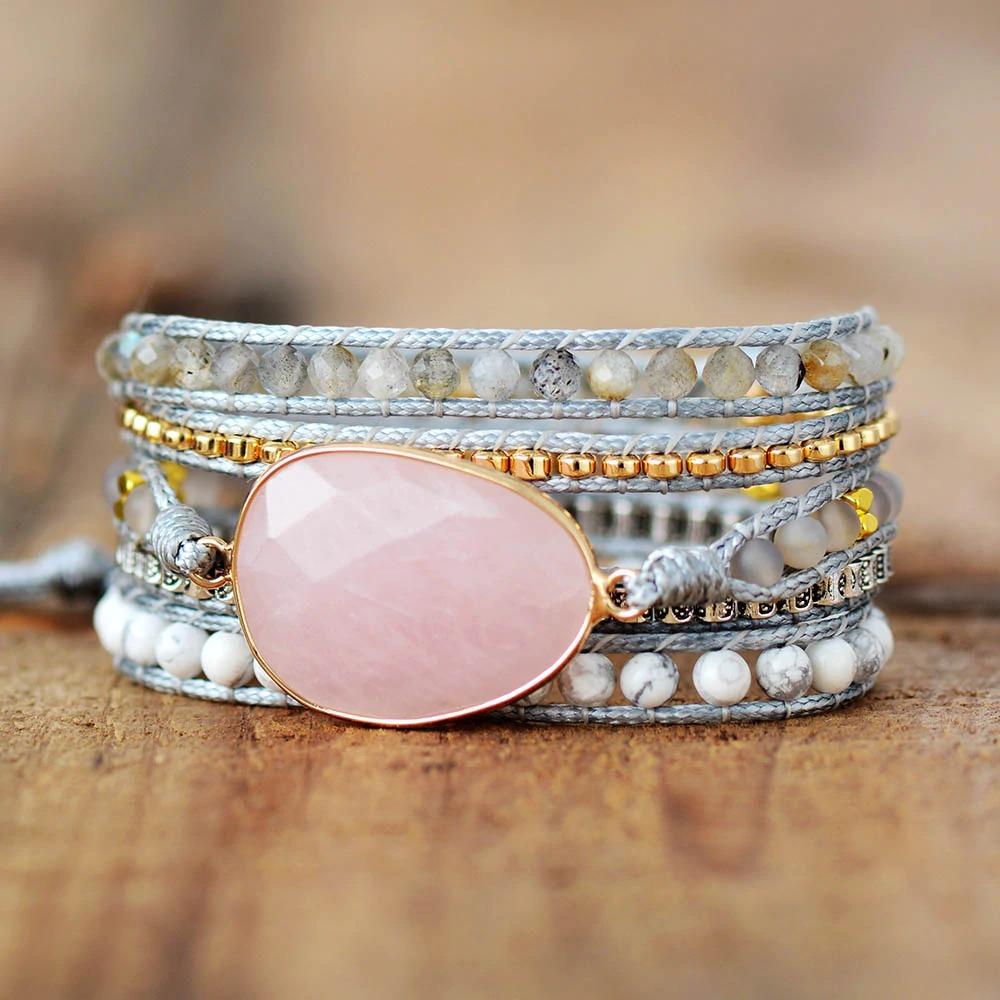 Natural Rose Quartz Wrap Bracelet