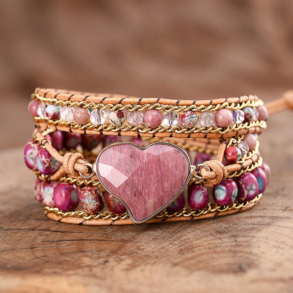 Rhodochrosit Herz Luxus Wickelarmband