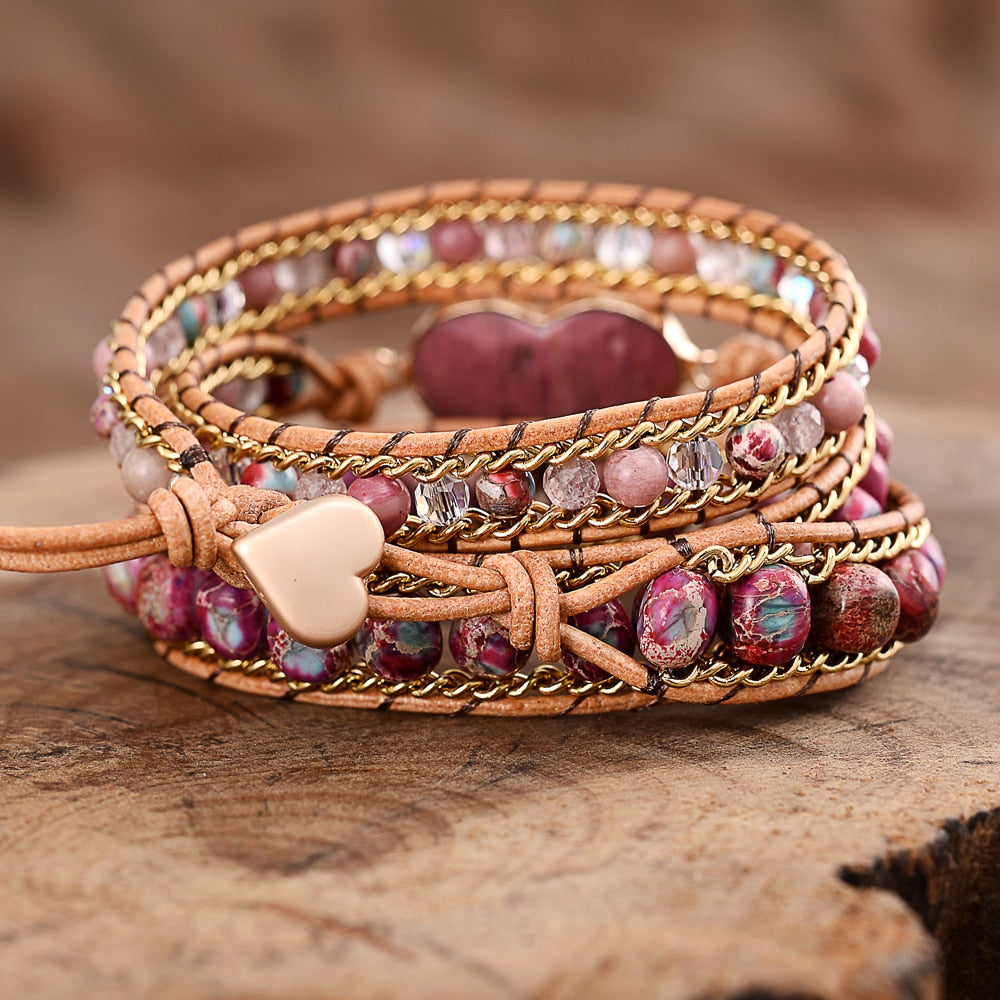 Rhodochrosit Herz Luxus Wickelarmband