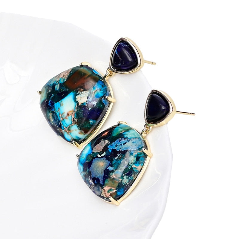 Blue Colorful Jasper Dangle Earrings