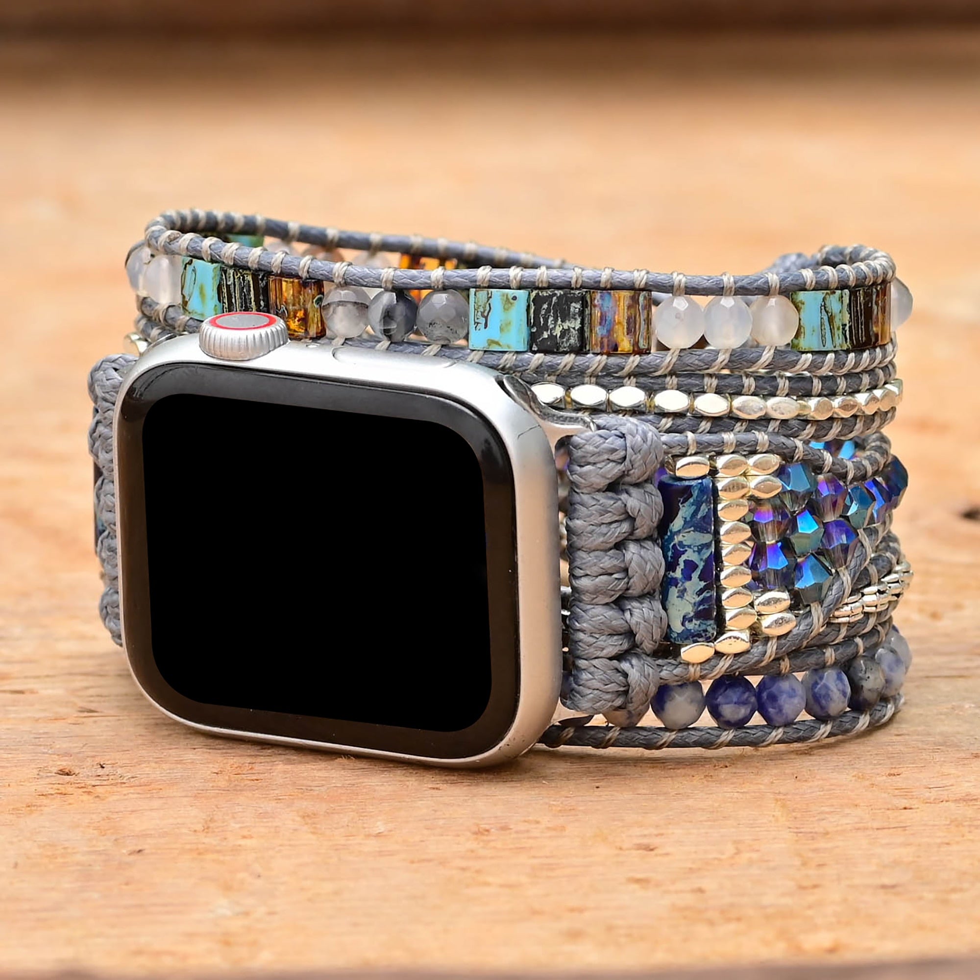 Handgefertigtes Apple Watch Armband aus Achat und Hämatit