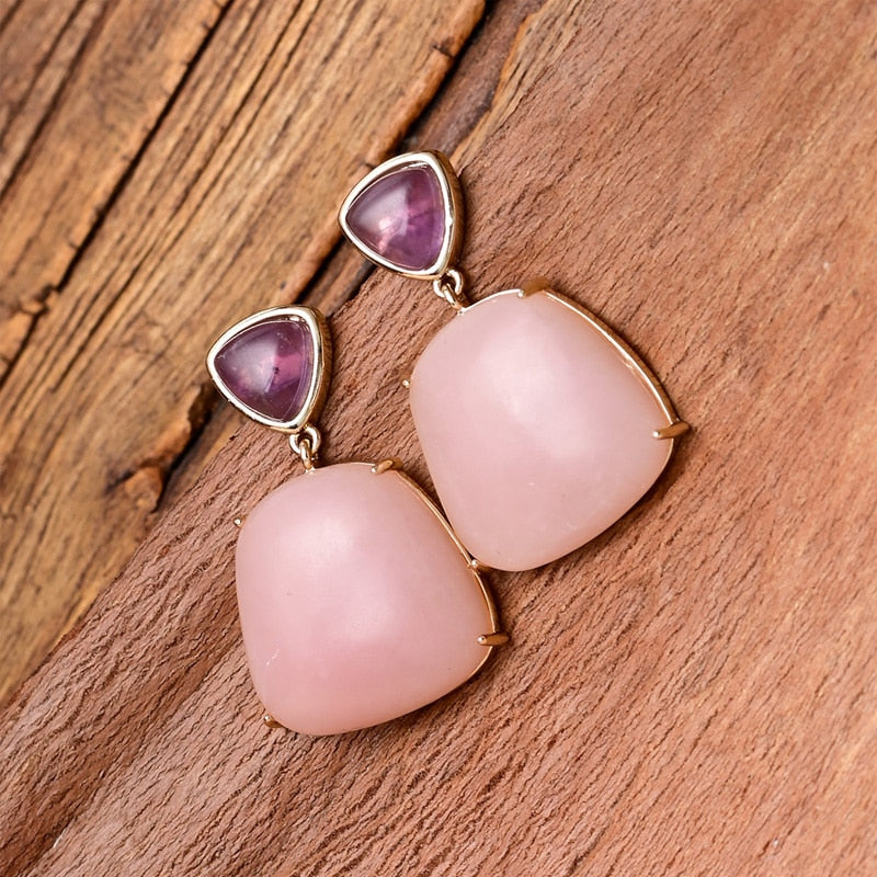 Pink Opal Dangle Earrings