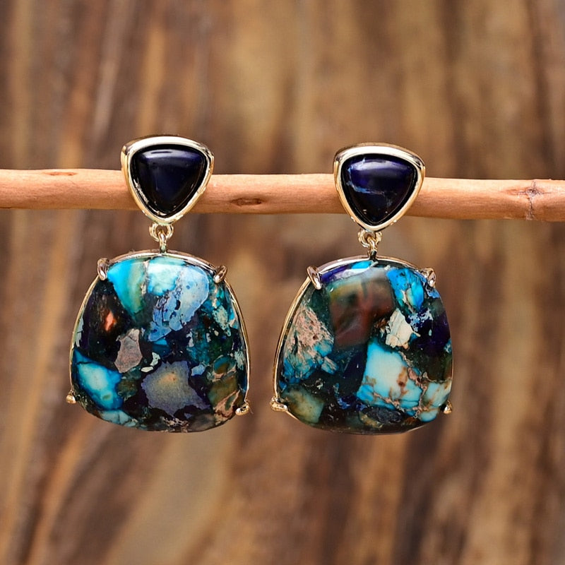 Blue Colorful Jasper Dangle Earrings