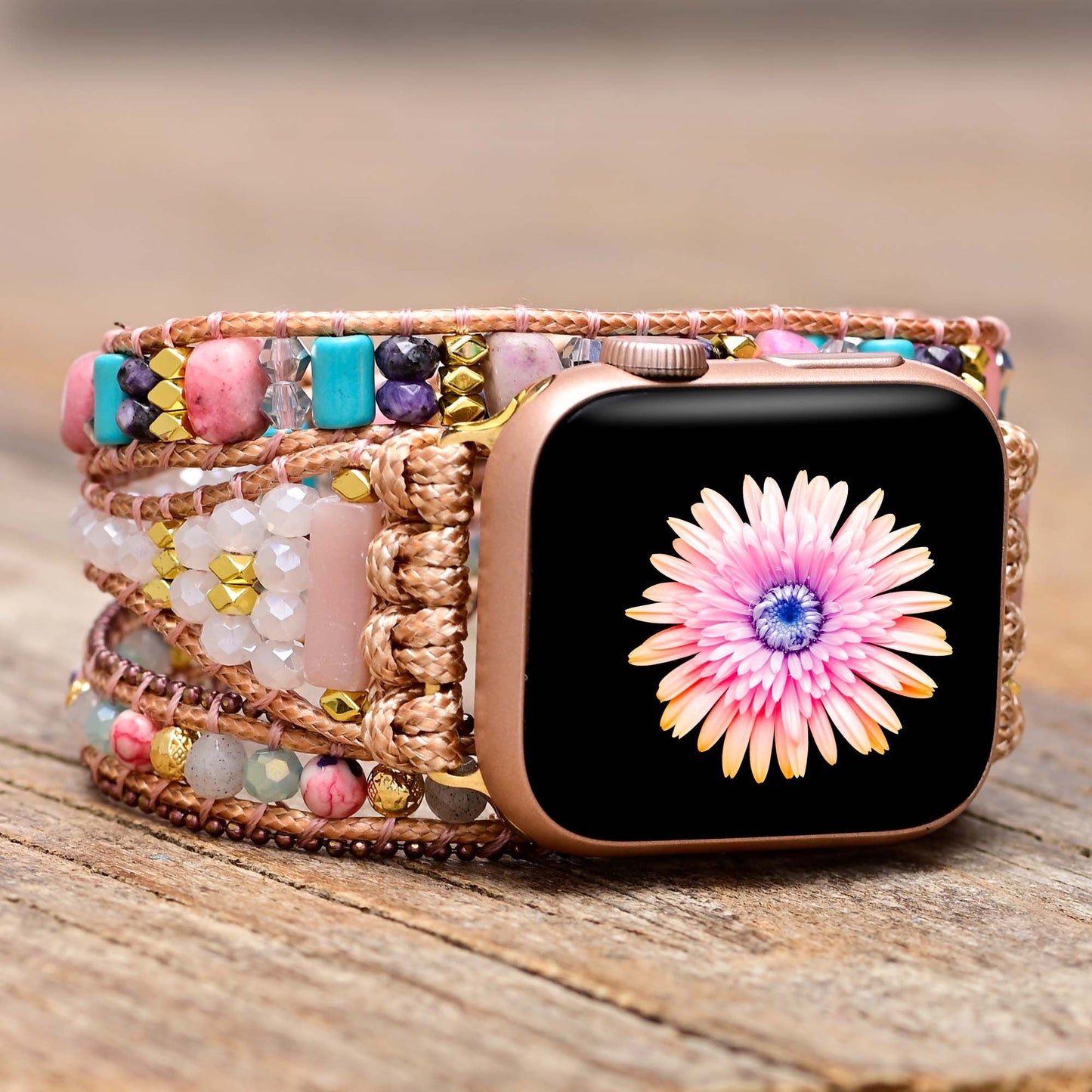 Rosa Opal &amp; Labradorit Apple Watch Armband