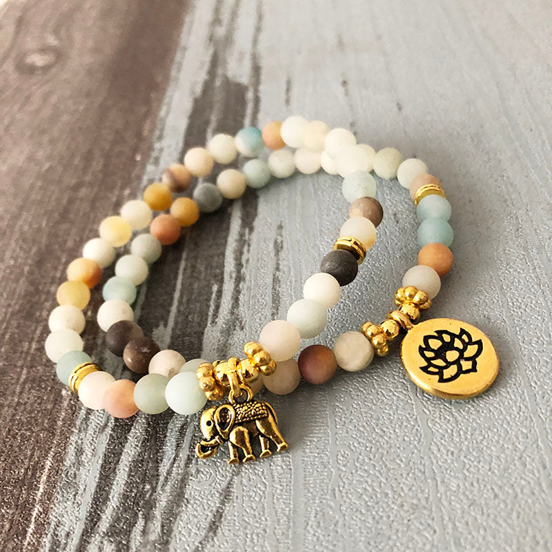 Amazonite Mala Bead Bracelet Set