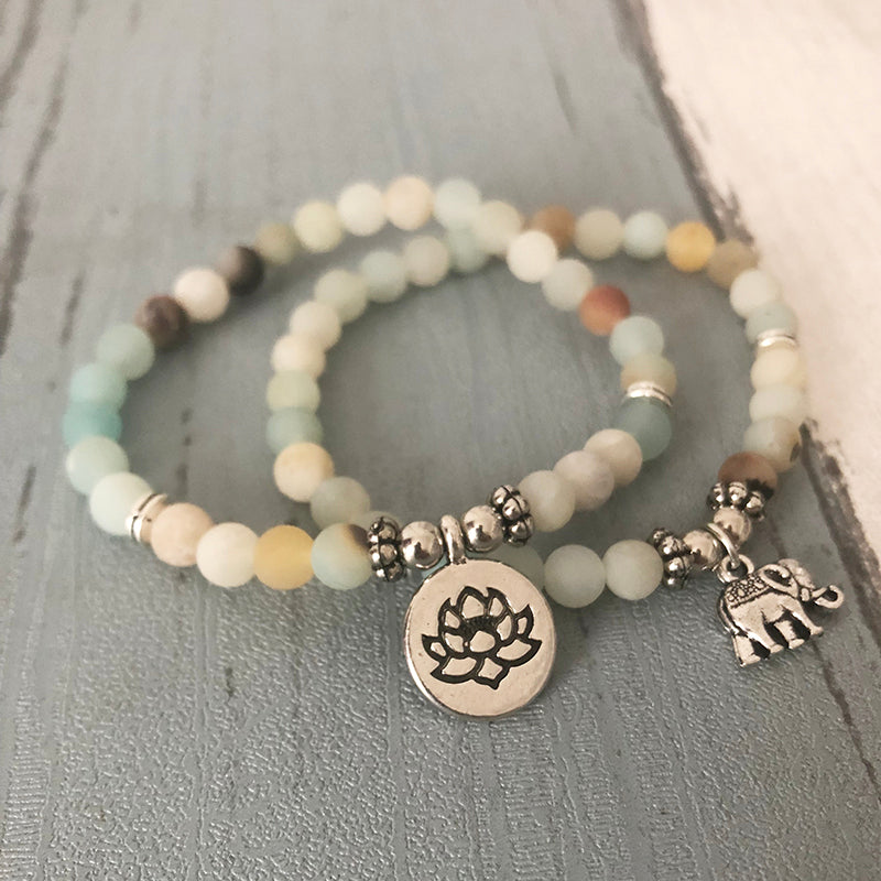 Amazonite Mala Bead Bracelet Set