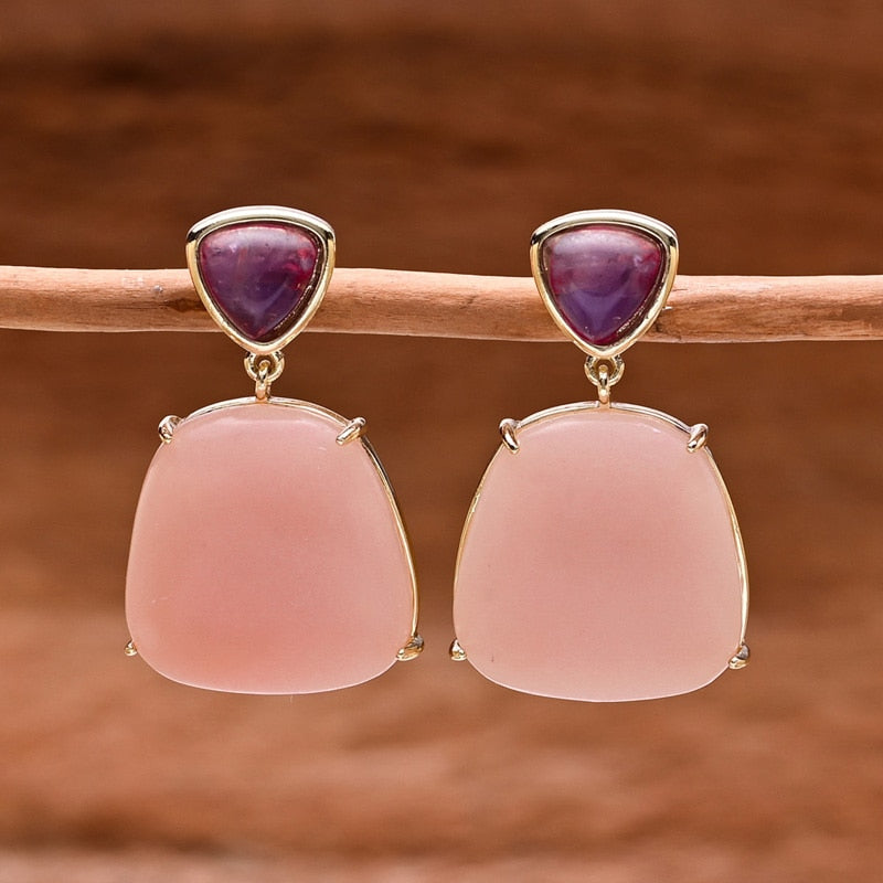 Pink Opal Dangle Earrings