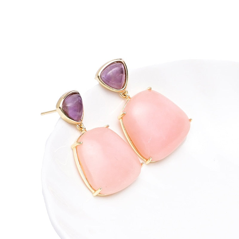 Pink Opal Dangle Earrings