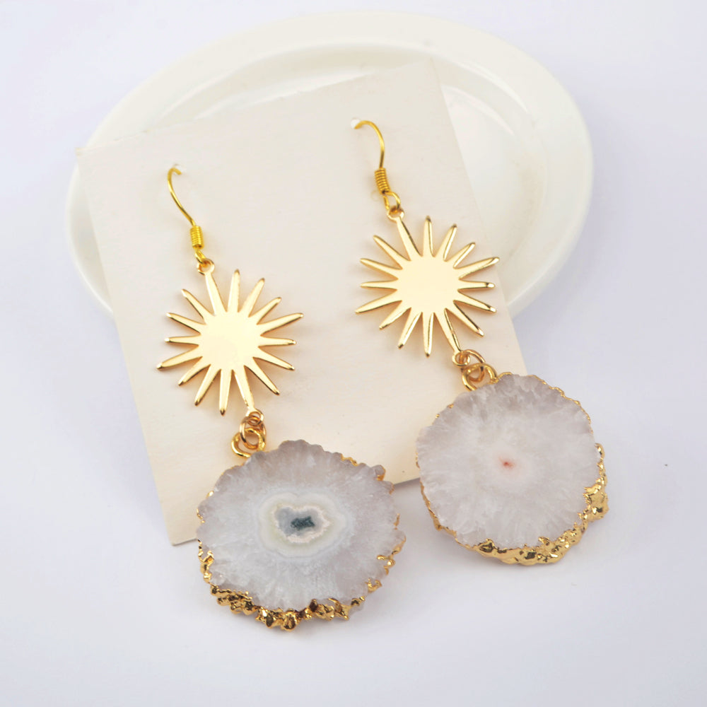 White Solar Quartz Earrings