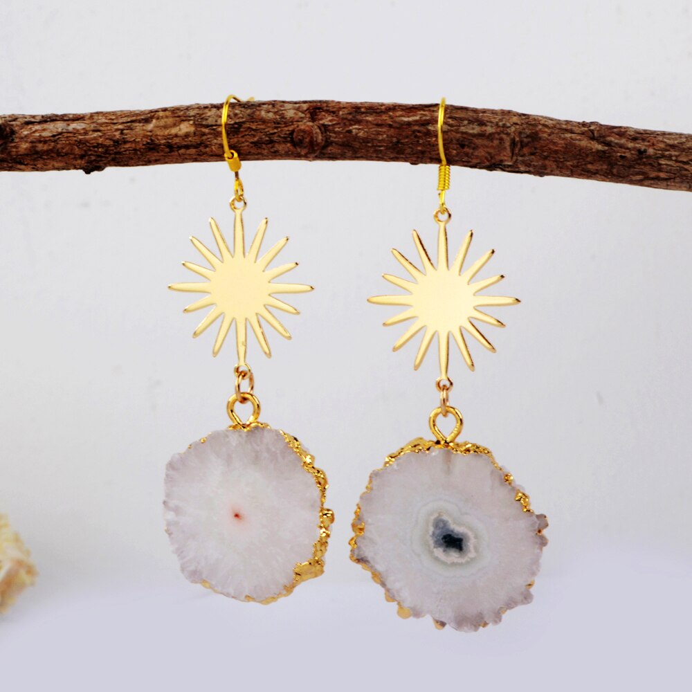 White Solar Quartz Earrings