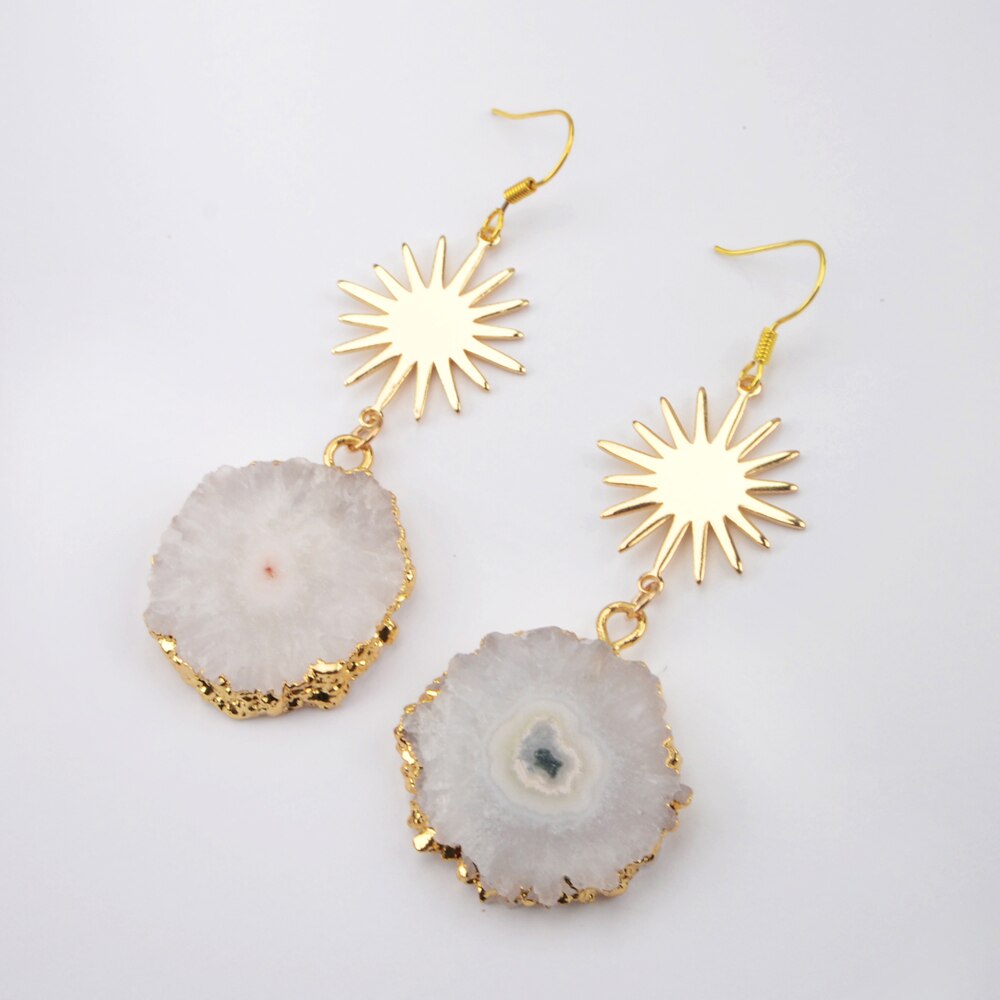 White Solar Quartz Earrings