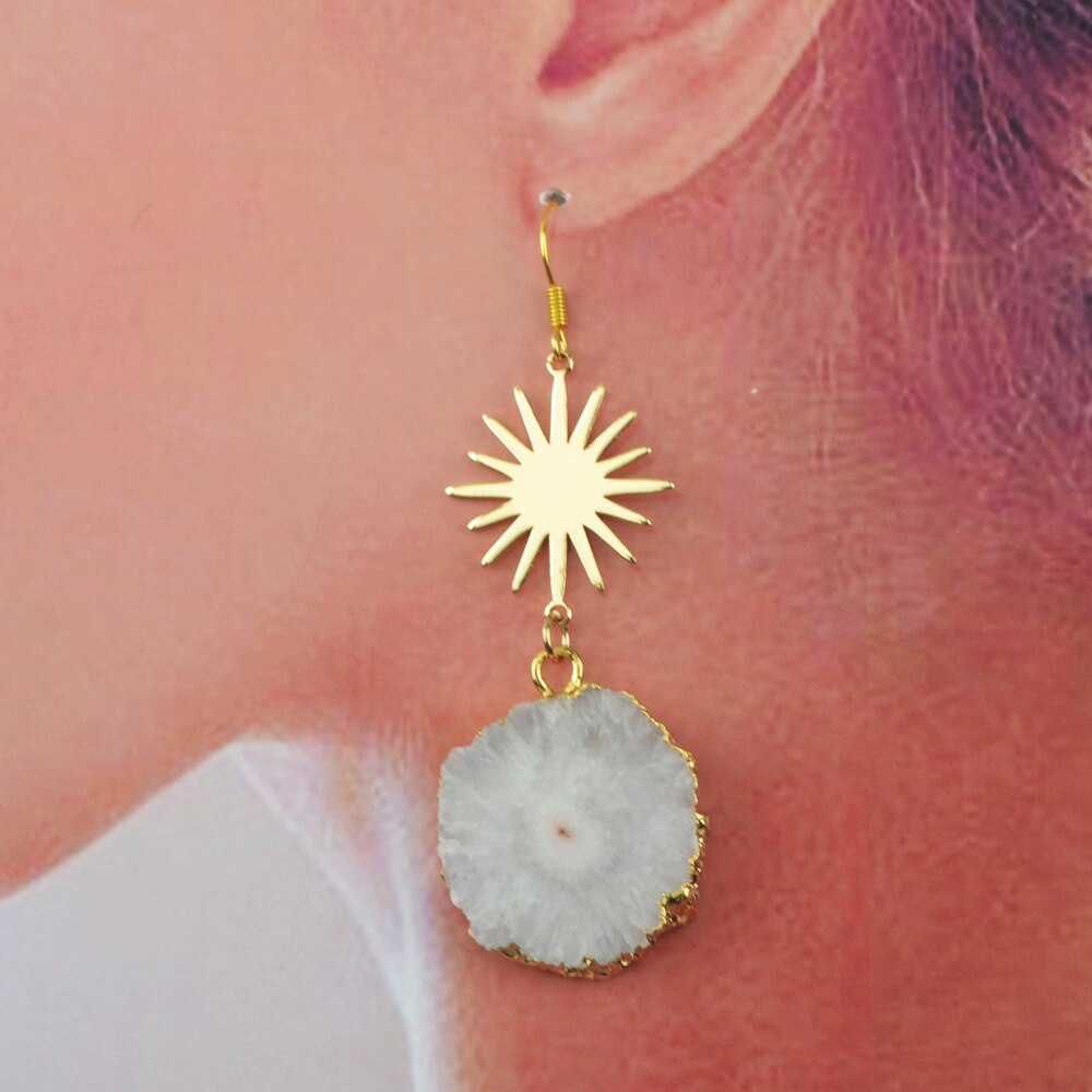 White Solar Quartz Earrings