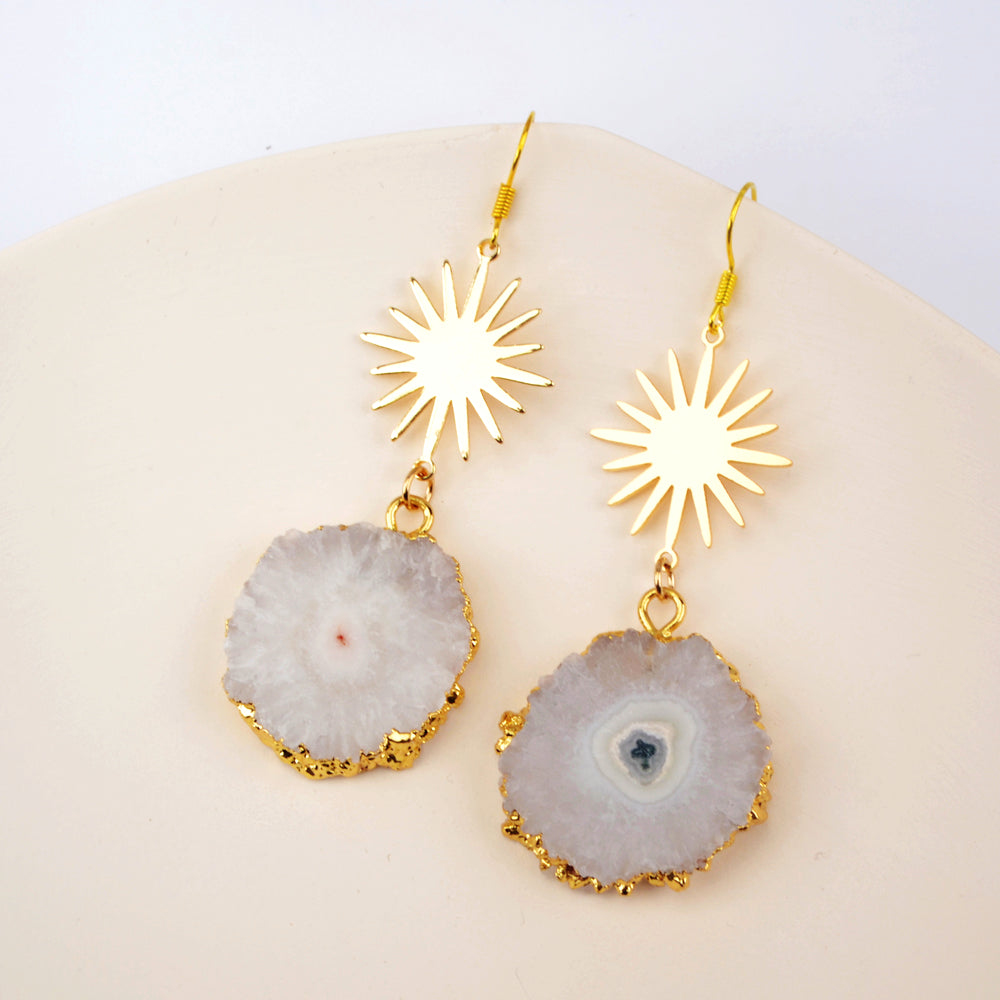 White Solar Quartz Earrings