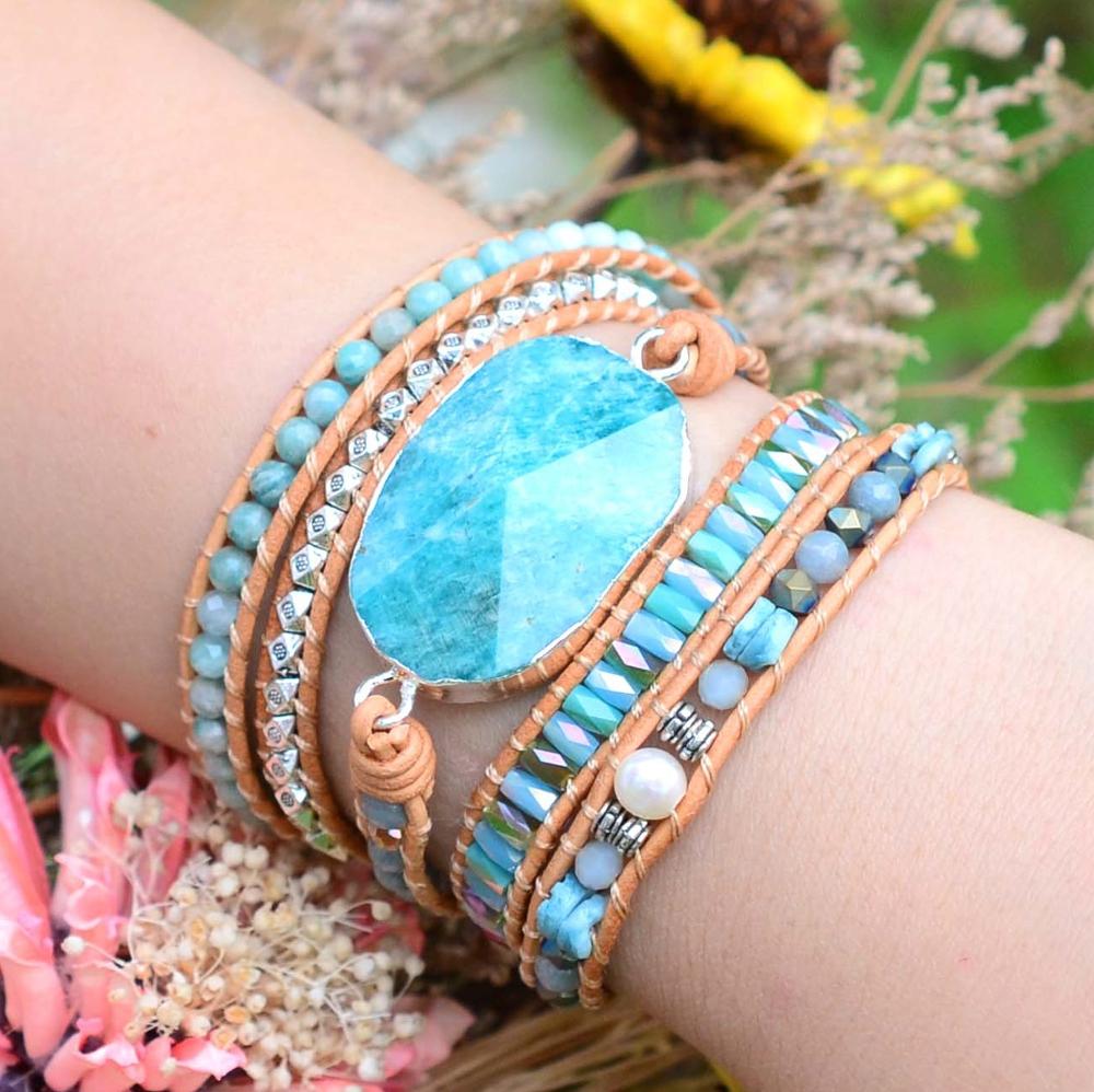 Wasserblaues Amazonit-Wickelarmband