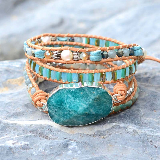 Water Blue Amazonite Wrap Bracelet