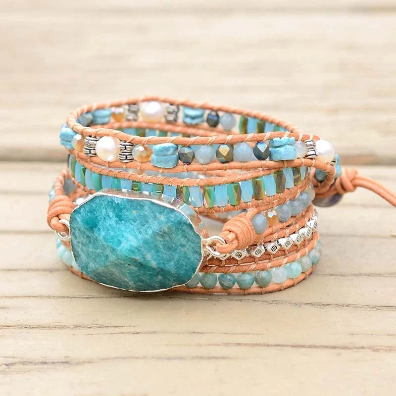 Water Blue Amazonite Wrap Bracelet