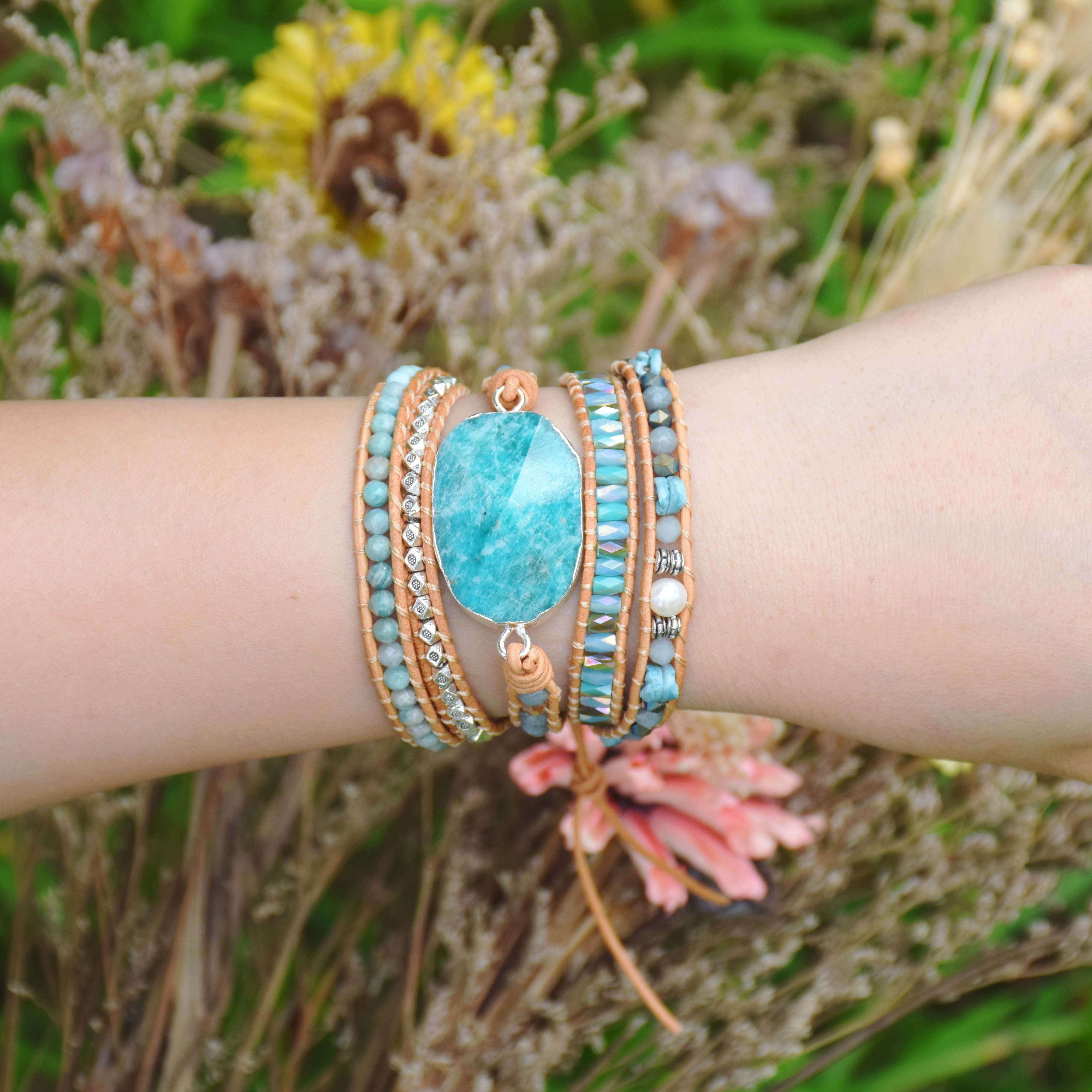 Water Blue Amazonite Wrap Bracelet