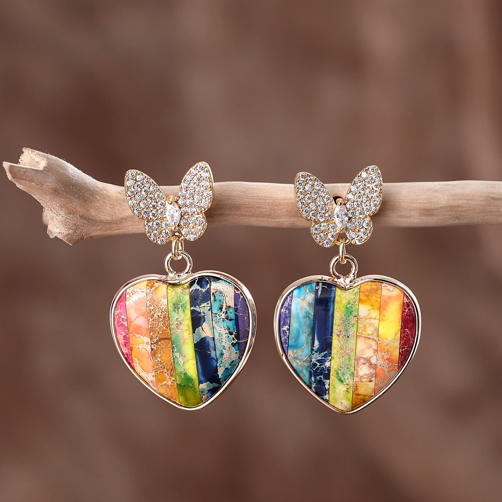 Butterfly Chakra Heart Earrings