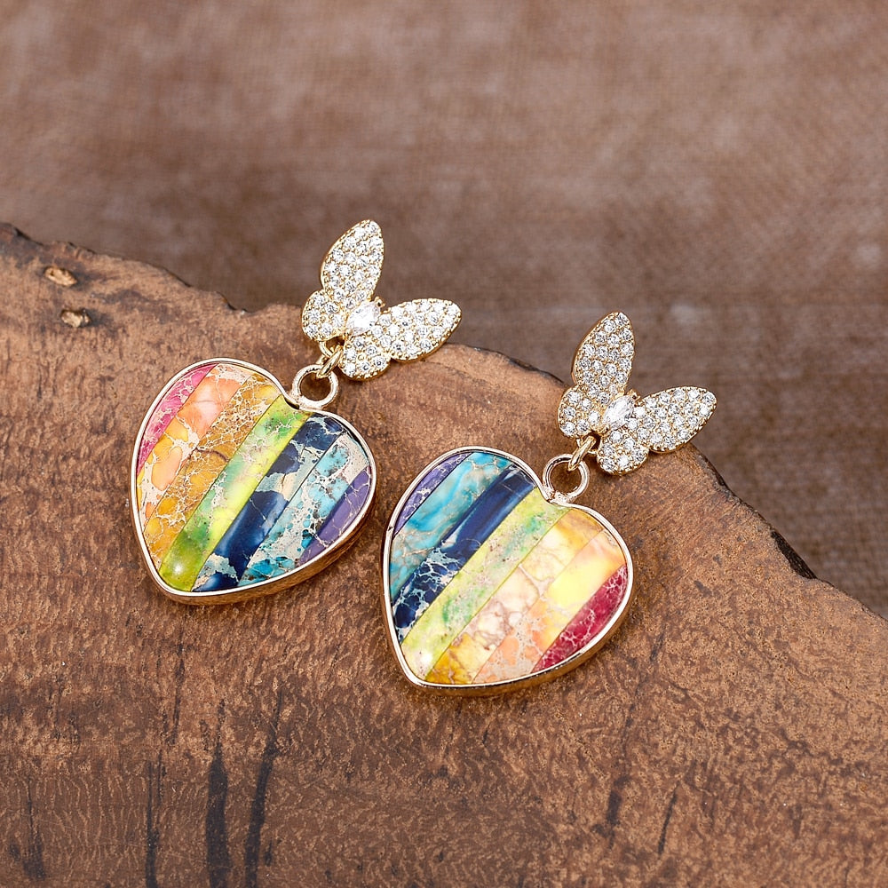 Butterfly Chakra Heart Earrings