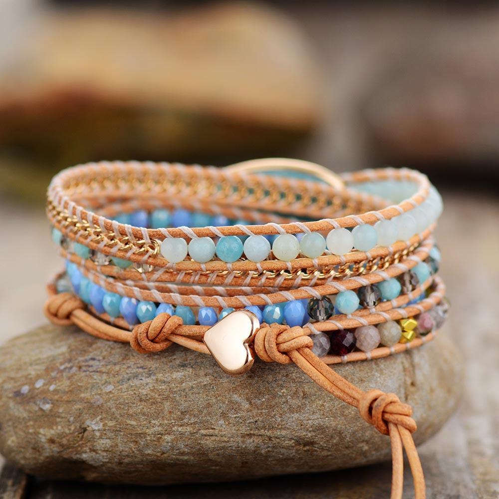 Aquamarines Amazonit-Wickelarmband