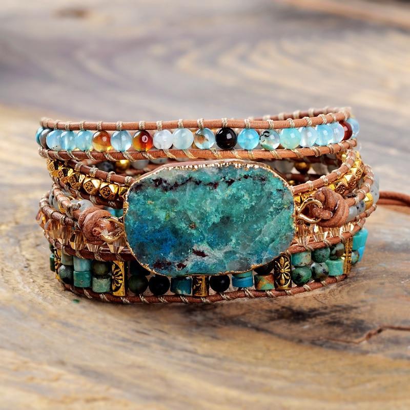 Blue Chrysocolla & African Turquoise Wrap Bracelet