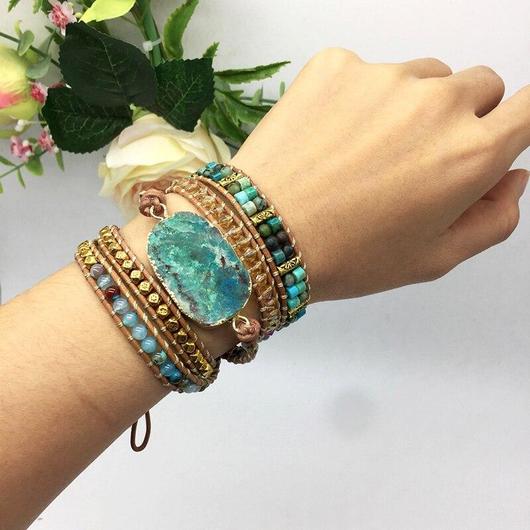 Blue Chrysocolla & African Turquoise Wrap Bracelet