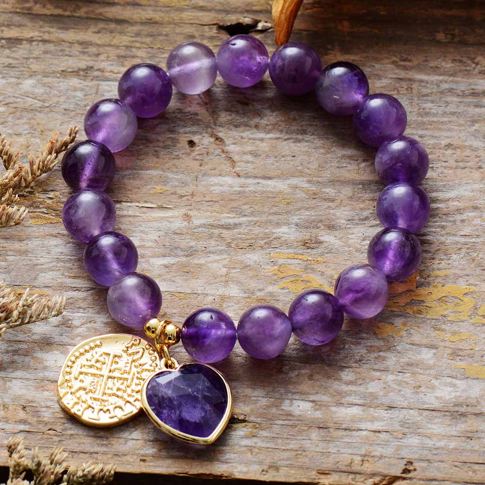 Intense Amethyst Heart Charm Bracelet