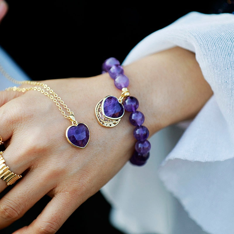 Intense Amethyst Heart Charm Bracelet