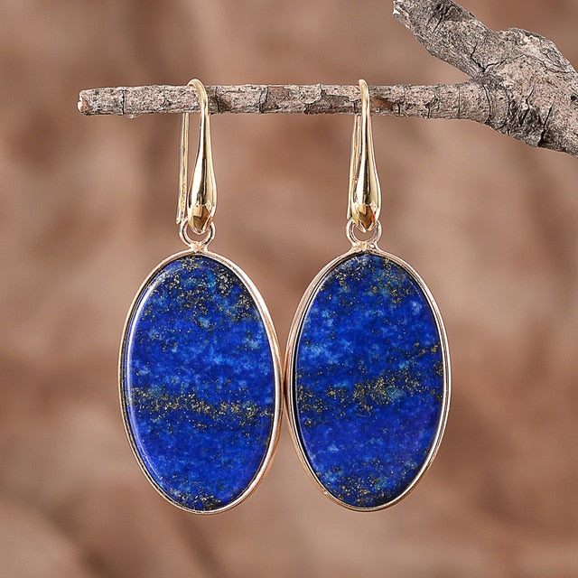 Oval Lapis Lazuli Drop Earrings