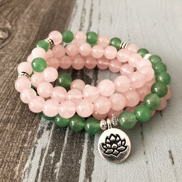 Rose Quartz & Green Aventurine Mala Beads