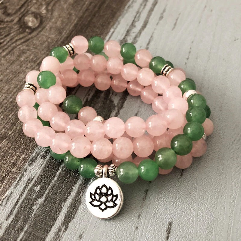 Rose Quartz & Green Aventurine Mala Beads
