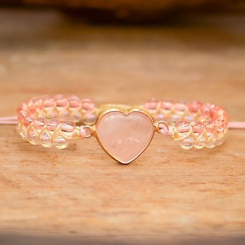 Rose Quartz Heart Bead Bracelet