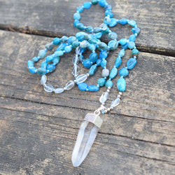Blue Apatite & Clear Quartz Crystal Necklace